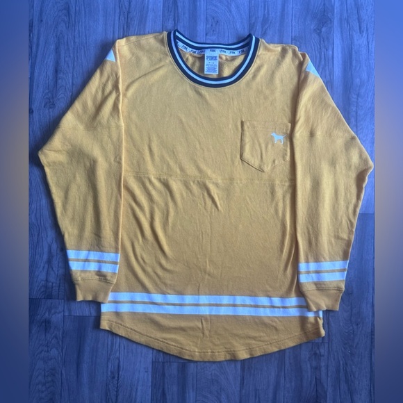 PINK Womens Medium Shirt Long
Sleeve Pocket Yellow White Stripe
Logo. - Picture 6 of 8